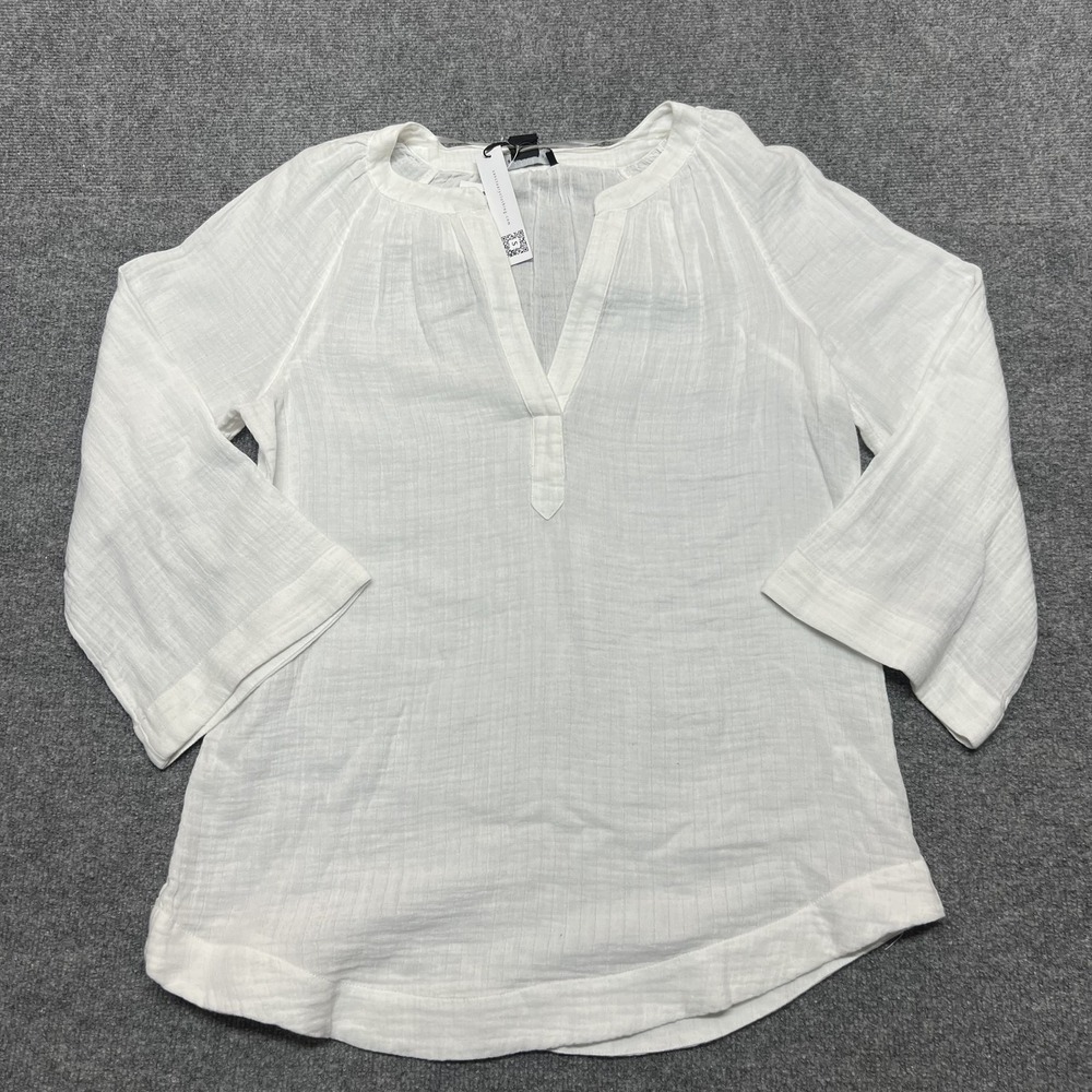 Sanctuary Shirt Womens XS White 100% Cotton Gauze V Neck 3/4 Sleeve Tunic Top